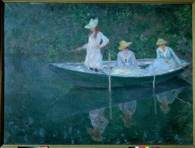 Łódź w Giverny lub po norwesku. Córki Madame Hoschede, drugiej żony artysty, Germaine, Suzanne i Blanche, ok. 1887. Obraz Claude Monet (1840-1926), Olej na płótnie (0,98 x1,31 cm). Musee d