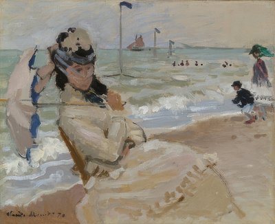 Camille na plaży w Trouville. 1870 autorstwa Claude Monet