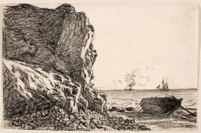Cliffs and Sea, Sainte-Adresse, ok. 1864 (czarna kreda na papierze czerpanym z kości słoniowej) autorstwa Claude Monet