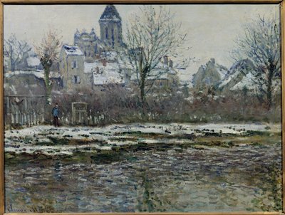 Efekt śniegu w Vetheuil lub obraz „”Eglise de Vetheuil, neige” Claude