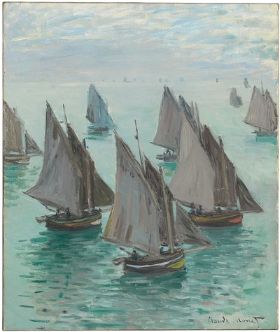Łodzie rybackie, spokojne morze, 1868 r. autorstwa Claude Monet
