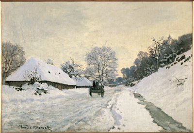 La charette, route sous la neige a Honfleur (olej na płótnie) autorstwa Claude Monet