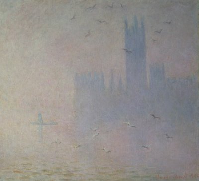Mewy nad budynkami parlamentu, 1904 autorstwa Claude Monet