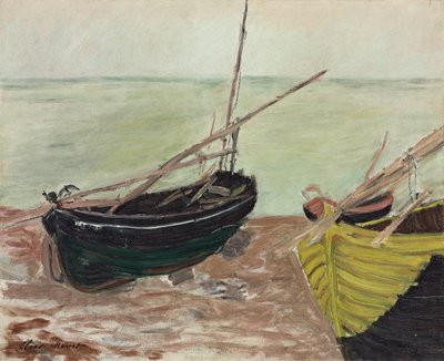 Studium łodzi na plaży Etretat; Studium łodzi na plaży w Etretat, 1885 autorstwa Claude Monet