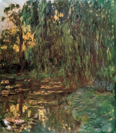 Widok na staw z liliami wodnymi i wierzbą autorstwa Claude Monet
