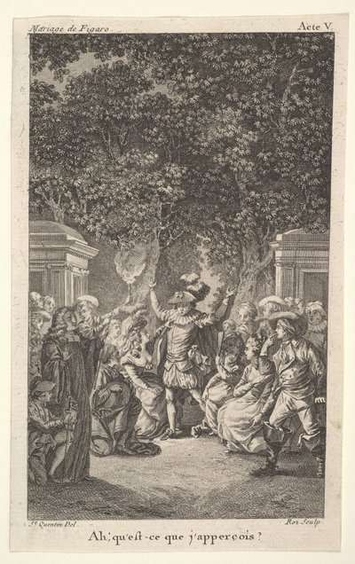 Młody chłopak trzyma pochodnię pod drzewami w ogrodzie, pośrodku mężczyzna unosi obie ręce, s..., ok. godz. 1784. autorstwa Claude Nicolas Malapeau