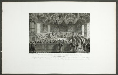 Specjalna sesja Ludwika XVI w pałacu, z serii Tableaux historiques de la Révolution française autorstwa Claude Niquet