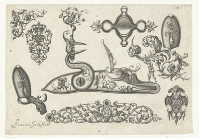 Dziesięć motywów Plusieurs piece et ornaments Darquebuzerie (tytuł serii) autorstwa Claude Simonin