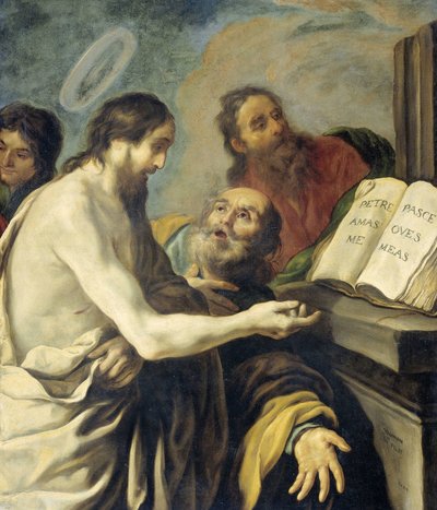 Chrystus każe Piotrowi karmić moje owce autorstwa Claude Vignon