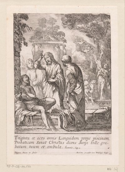 Uzdrowienie mężczyzny przy basenie w Bethesda Miracula Domini Nostri Jesu Christi (tytuł serii) Cuda Chrystusa (tytuł serii) autorstwa Claude Vignon