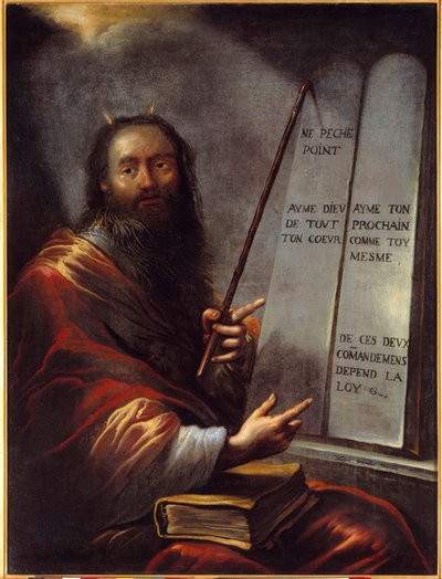 Mojżesz i Tablice Prawa Obraz Claude Vignon (1593-1670) XVII-wieczne Słońce. 1,29x0,9 m Rouen, Muzeum Sztuk Pięknych autorstwa Claude Vignon