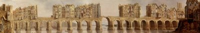 Fragment starego mostu londyńskiego na obrazie olejnym z 1632 r. Widok na most londyński autorstwa Claude de Jongh