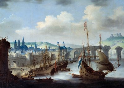 Widok na miasto Rouen Statki zacumowane są na brzegach Sekwany. Obraz Claude