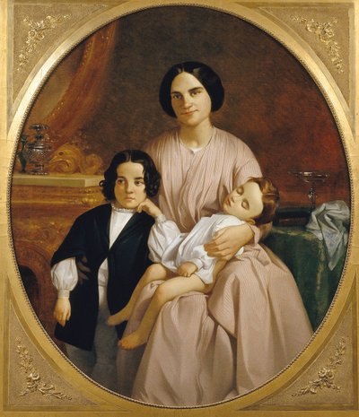 Portret żony i dzieci malarza autorstwa Claudi Lorenzale