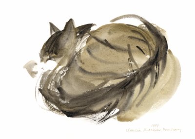 Śpiący kot, 1985 (akwarela) autorstwa Claudia Hutchins Puechavy