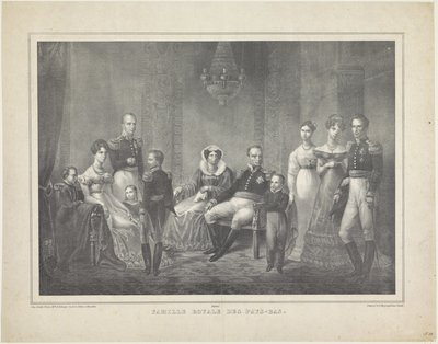 Portret rodzinny Wilhelma I Fryderyka, króla Holandii, Wilhelminy Pruskiej, ich synów z żonami, córki i czwórki wnucząt autorstwa Claudio Linati