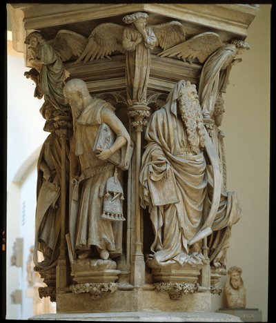 Studnia Mojżesza - rzeźba uznana za arcydzieło holenderskiego artysty Clausa Slutera (1340-1405/6) - Flamandzka sztuka gotycka: cokół z przedstawieniami Daniela, Zachariasza, Izajasza (po lewej), Mojżesza (po prawej), Jeremiego i Dawida autorstwa Mikołaj S autorstwa Claus Sluter