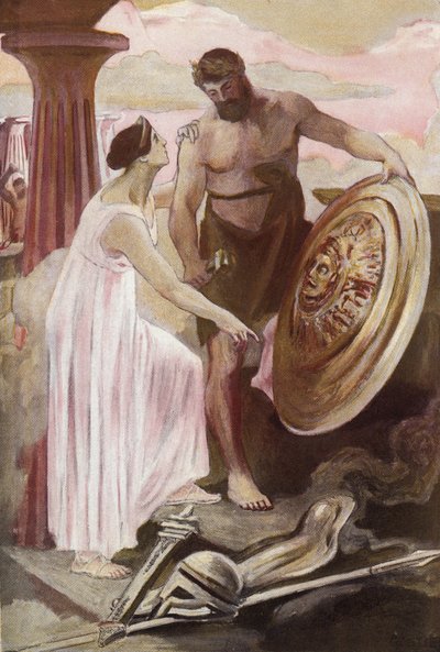 Tarcza Achillesa stworzona przez Wulkana. Ilustracja Clementa Gontiera (1876-1918) do „Iliady” Homere