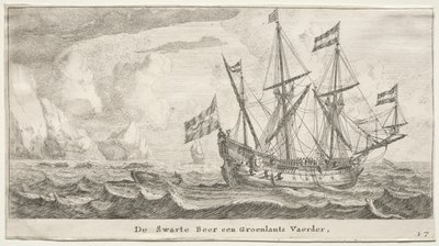 Różne statki i widoki Amsterdamu (Verscheÿde Schepen en Gesichten van Amstelredam), część II: Czarny niedźwiedź, wielorybnik grenlandzki autorstwa Clement de Jonghe