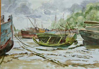 Wraki w Pin Mill autorstwa Clive Wilson