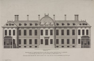 Elewacja Montague House na dwór Great Russell Street, Holborn, c.1725 (rycina) autorstwa Colen Campbell