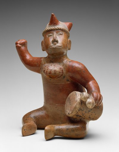 Muzyk w pozycji siedzącej, Meksyk, 100 pne-AD 300 (ceramika z bichromowanym malowaniem poślizgowym) autorstwa Colima Culture