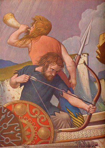 Długie statki króla Alfreda pokonują Duńczyków 877, 1925-1927 autorstwa Colin Unwin Gill