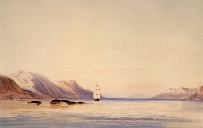 Statek badawczy HMS "Beagle" w kanale Beagle, Tierra del Fuego autorstwa Conrad Martens