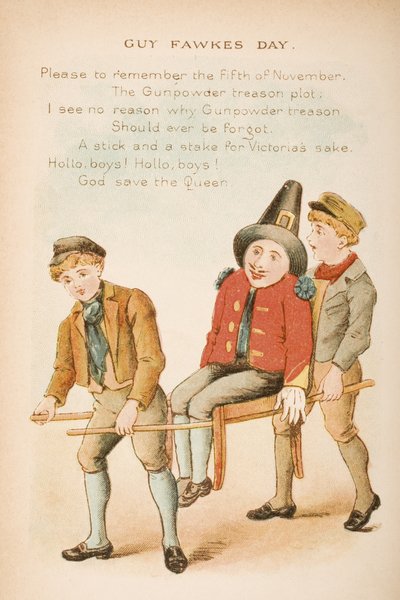 Guy Fawkes Day, z „Rymy i opowieści starej matki gęsi”, wydane przez Frederick Warne und Co., ok. 1890 (chromolitho) autorstwa Constance Haslewood