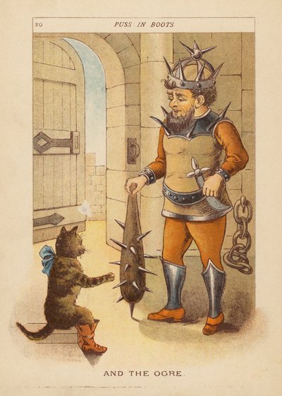 Kot w butach (kolorowa litografia) autorstwa Constance Haslewood