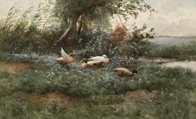 Kaczki nad stawem (olej na płótnie) autorstwa Constant Artz