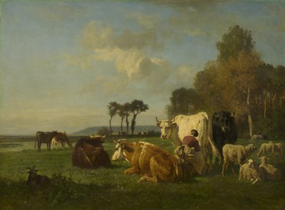 Bydło i owce w krajobrazie, ok. 1855 autorstwa Constant Emile Troyon