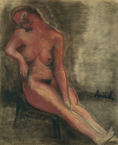 Ruiva nua sentada em uma cadeira; Nu Rouge sentado em uma cadeira polonesa autorstwa Constant Permeke