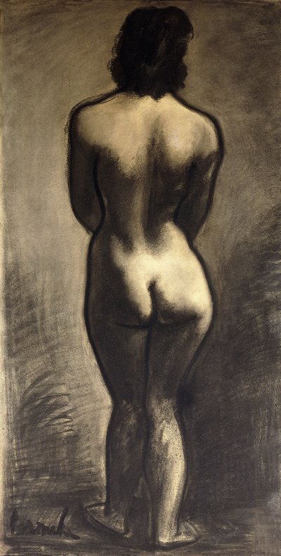 Stojąc nago; Nu Debout - Stand Naakt, ok. 1930 (czarna kreda i czarne pranie na papierze) autorstwa Constant Permeke