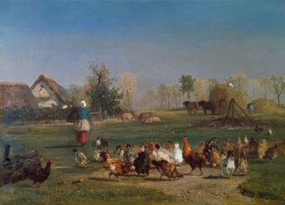 Karmienie kurczaków autorstwa Constant Troyon