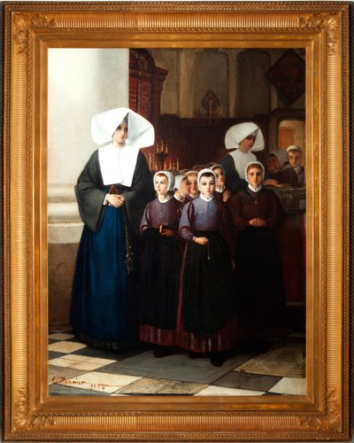 Obraz. Sygnowany i datowany: Constant Meunier 1864. Sieroty. Olej na płótnie. Szczegół. autorstwa Constantin Emile Meunier