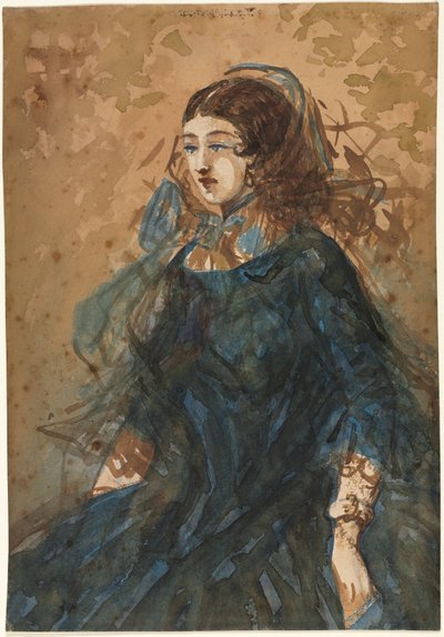 Kobieta w niebieskiej sukience prosto, scena obozowiska wojennego odw., 1855-1860. autorstwa Constantin Guys