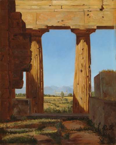 Kolumny świątyni Neptuna w Paestum, 1838. autorstwa Constantin Hansen