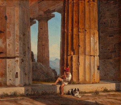Widok na świątynię Posejdona w Paestum autorstwa Constantin Hansen