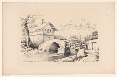 Most i dom w pagórkowatym krajobrazie Krajobraz (tytuł serii) autorstwa Constantinus Cornelis Huysmans
