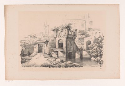 Most z zarośniętą wieżą Krajobraz (tytuł serii) autorstwa Constantinus Cornelis Huysmans