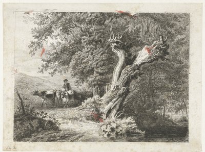 Krajobraz z nagim drzewem i pasterzem autorstwa Constantinus Cornelis Huysmans
