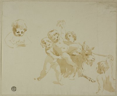 Putti bawiący się z kozą autorstwa Conte Antonio Maria Zanetti the Elder