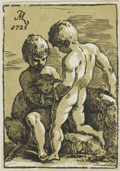 Dwoje dzieci głaszczących baranka autorstwa Conte Antonio Maria Zanetti the Elder