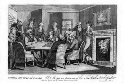 Mecz szachowy w Parsloes, 23 lutego 1794, w obecności ambasadora Turcji, 1794. autorstwa Cook
