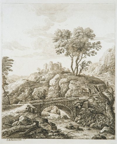 Krajobraz z zamkiem (akwaforta na papierze) autorstwa Copplestone Warre Bamfylde