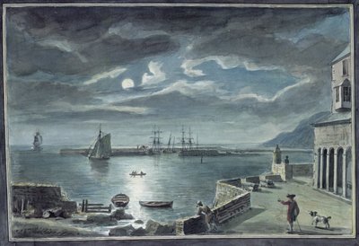 Port i Cobb, Lyme Regis, Dorset, przy Moonlight autorstwa Copplestone Warre Bamfylde
