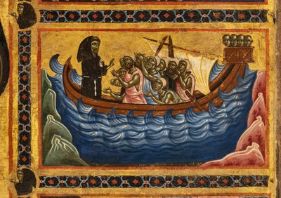 Bardi Ołtarz św. Franciszka i dwadzieścia historii jego życia, Kaplica Bardi, fragment świętego ratującego łódź, która opuściła Ankonę autorstwa Coppo di Marcovaldo