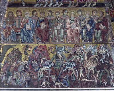 Piekło, fragment Sądu Ostatecznego ze sklepienia nad absydą, mozaika 1225 autorstwa Coppo di Marcovaldo