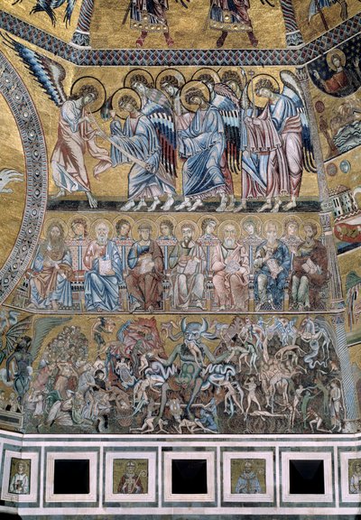 Sąd Ostateczny Szatan pożre dusze potępieńców - Fragment mozaik, ok.1270 autorstwa Coppo di Marcovaldo
